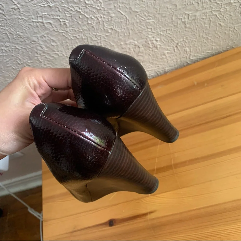 Clarks Elsa Purity Glossy Wedge Shoes - Burgundy